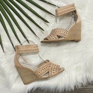 Jeffrey Campbell Besante Leather Open Toe Wedge 8